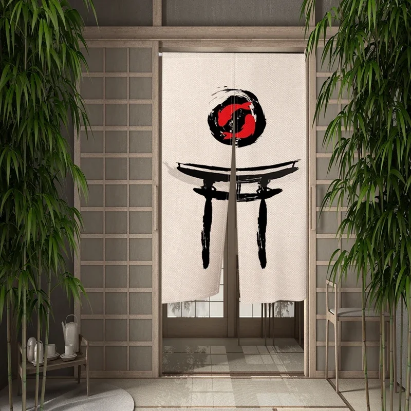 Japan Shrine Door Curtain Doorway Partition Curtains Red Fish Hang Noren Entrance Kitchen Bedroom Room Door Decor Half Curtain