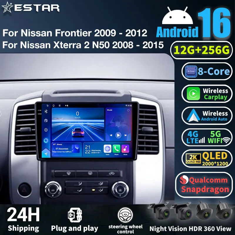 CarPlay inalámbrico y Android Auto para Nissan Frontier 2009-2012, para Nissan Xterra 2 N50 2008-2015, Android 16, estéreo 2 DIN, autoradio.
