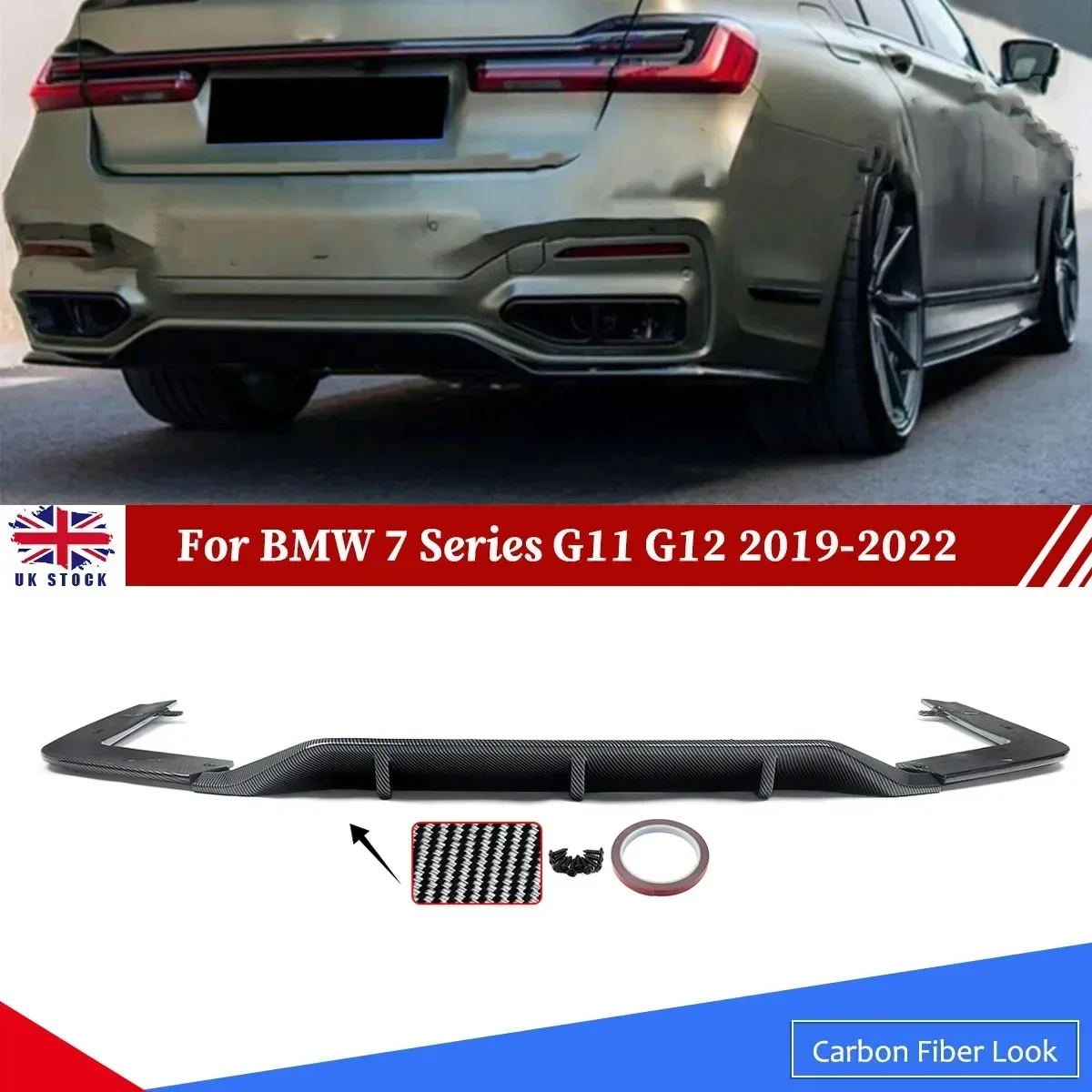 For BMW 7Series G11 G12 Rear Bumper Diffuser M Performance Style Carbon Look LCI