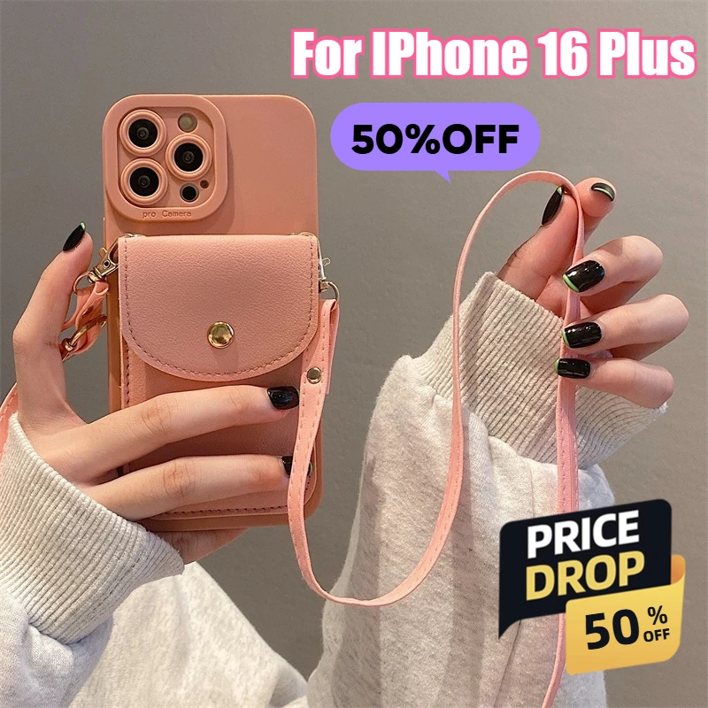 

For IPhone 16 Plus Phone Case New Anti-drop Lanyard with Card Holder and Crossbody Strap