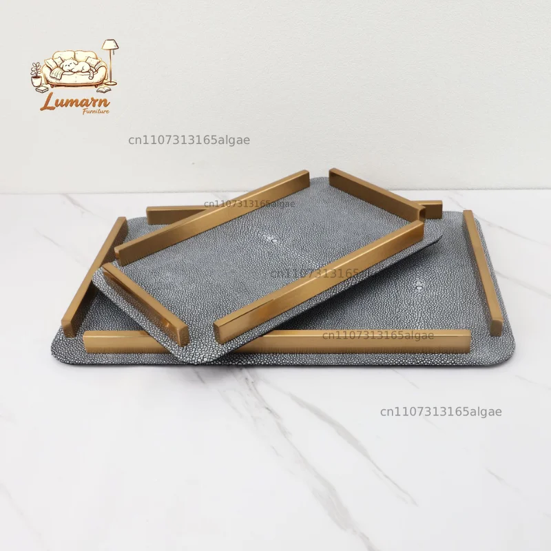 Leather Storage Disc Metal Decorative Tray Entrance Bedroom Decoration Home Living Room Organizer Desktop Storage Tray Ornaments