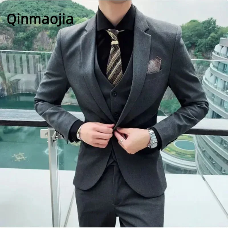 

202 Boutique New (suit + Vest + Trousers Men's Costume Fashion Business Gentleman Self-cultivation Casual Style Three-piece Suit