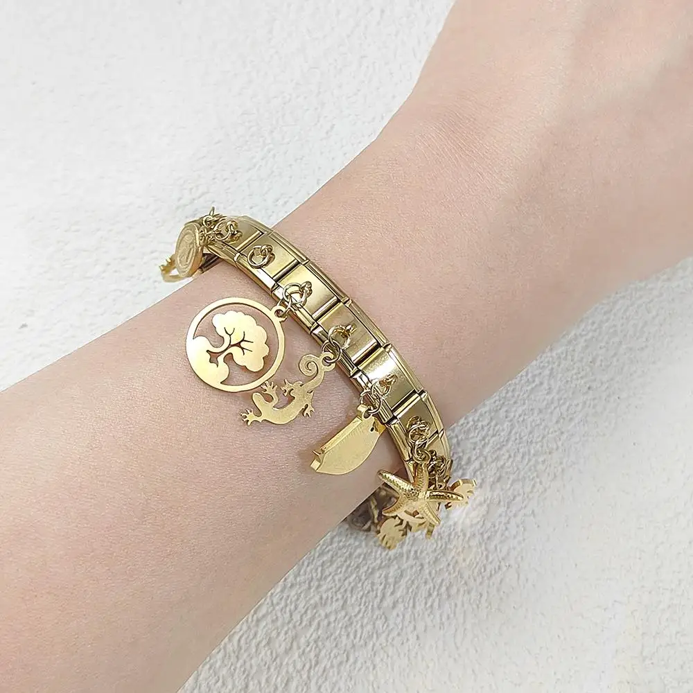 Neuer trendiger Vogel-Baum-Stern-Gecko-Herz-Metallanhänger, italienischer Charm-Anhänger, passend für 9mm Edelstahlarmband, DIY-Schmuckherstellung. – Detail 1