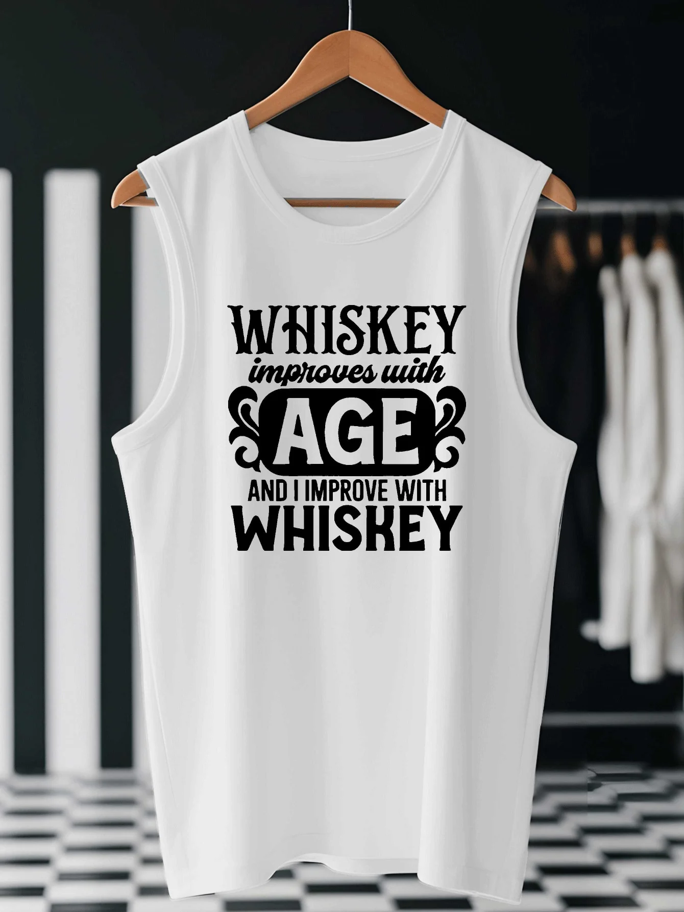 

Men's large-sized patterned vest - "Whiskey Improves with Age" print, summer sleeveless vest