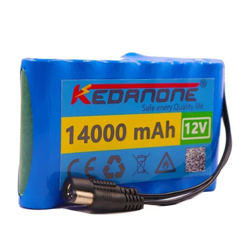 18650 충전식 리튬 이온 배터리 팩, 용량 DC 12.6V 14Ah CCTV 캠 모니터 + 충전기 2 개, 12V 14000mah