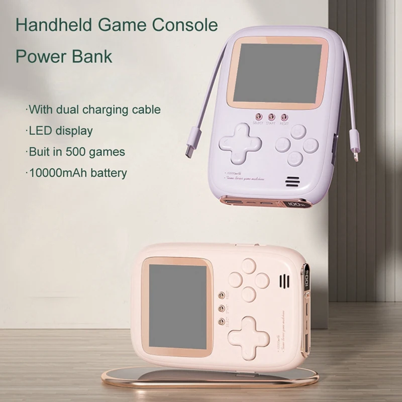 Handheld Retro Game Console 2-In-1 Power Bank 10000 Mah With Two-Wire Charging Nostalgic Retro Childhood Games C