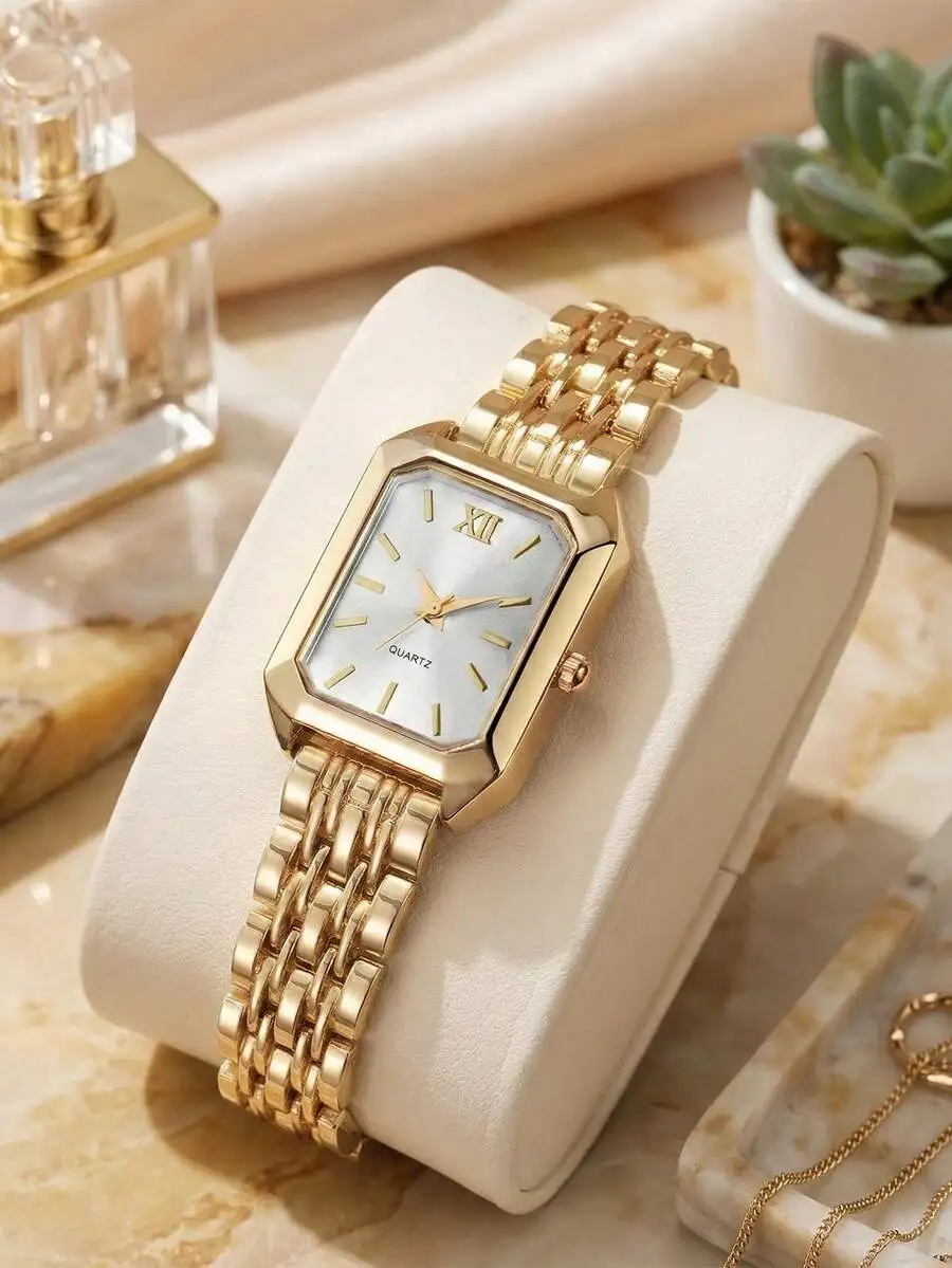 1pc Fashion Casual Elegant Minimalist Striped Scale Vintage Square Dial Women's Quartz Watch, Suitable For Daily Wear And