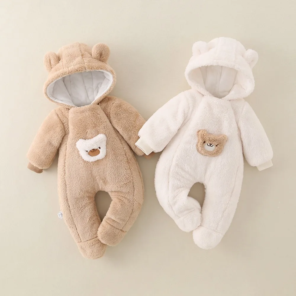 

AYNIGIELL 2025 Winter New Baby Jumpsuit Thickened Warm Hooded Jumpsuit for Boys, Girls, and Babies Going Out Cotton Jacket