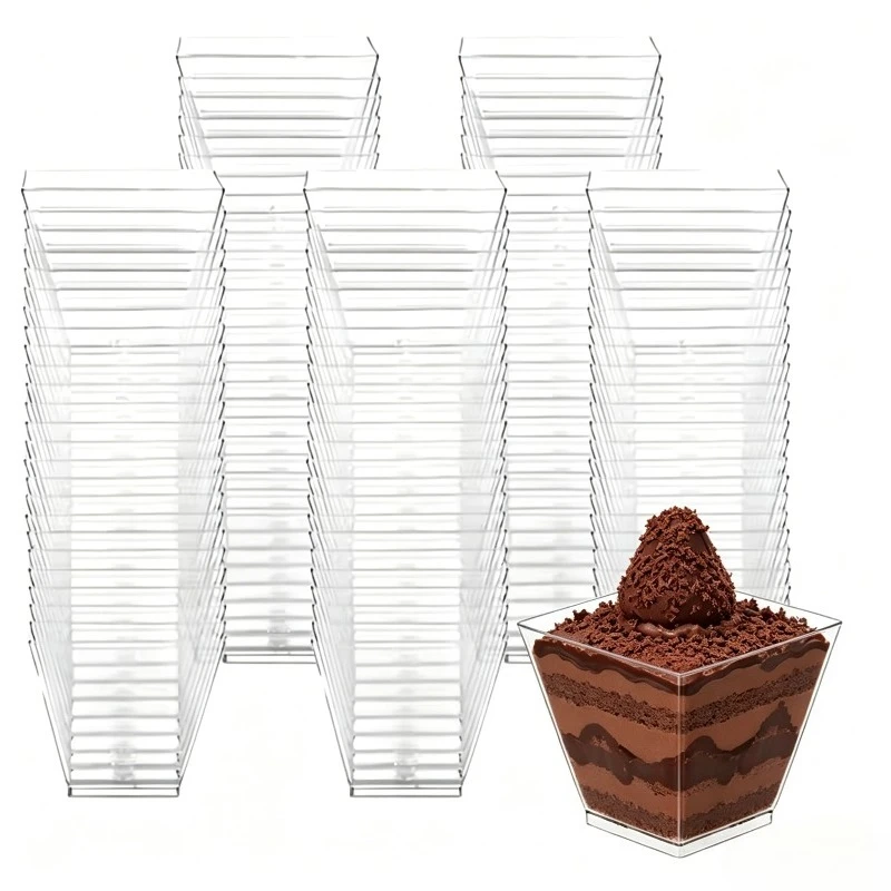 50/100PCS Disposable Transparent Plastic Trapezoidal Cup Party DIY Dessert Cup Wedding Pastry Fruit Ice Cream Container
