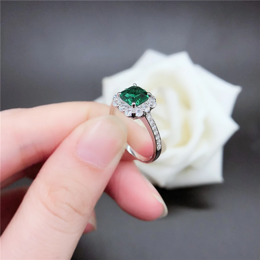Aus gezeichnete reine Weißgold 18 Karat Ring 1 Karat Smaragd Verlobung sring Frauen echte Gold grün Diamant Hochzeits schmuck Party Zubehör – Detail 2