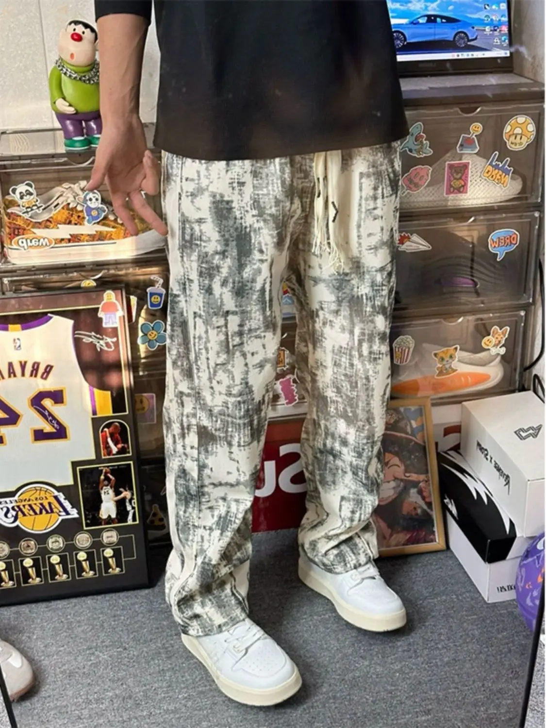 

American High Street Retro Tie-Dye Straight-Leg Casual Pants Men Lazy Style Loose Sports Thin Style