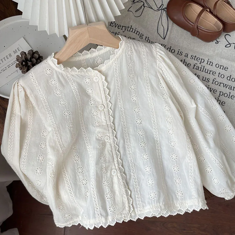 Baby Lace Trim Cardigan Spring Autumn Lightweight Breathable Jacket Girls Comfortable Stretchy Casual Top Children Cute Elegant