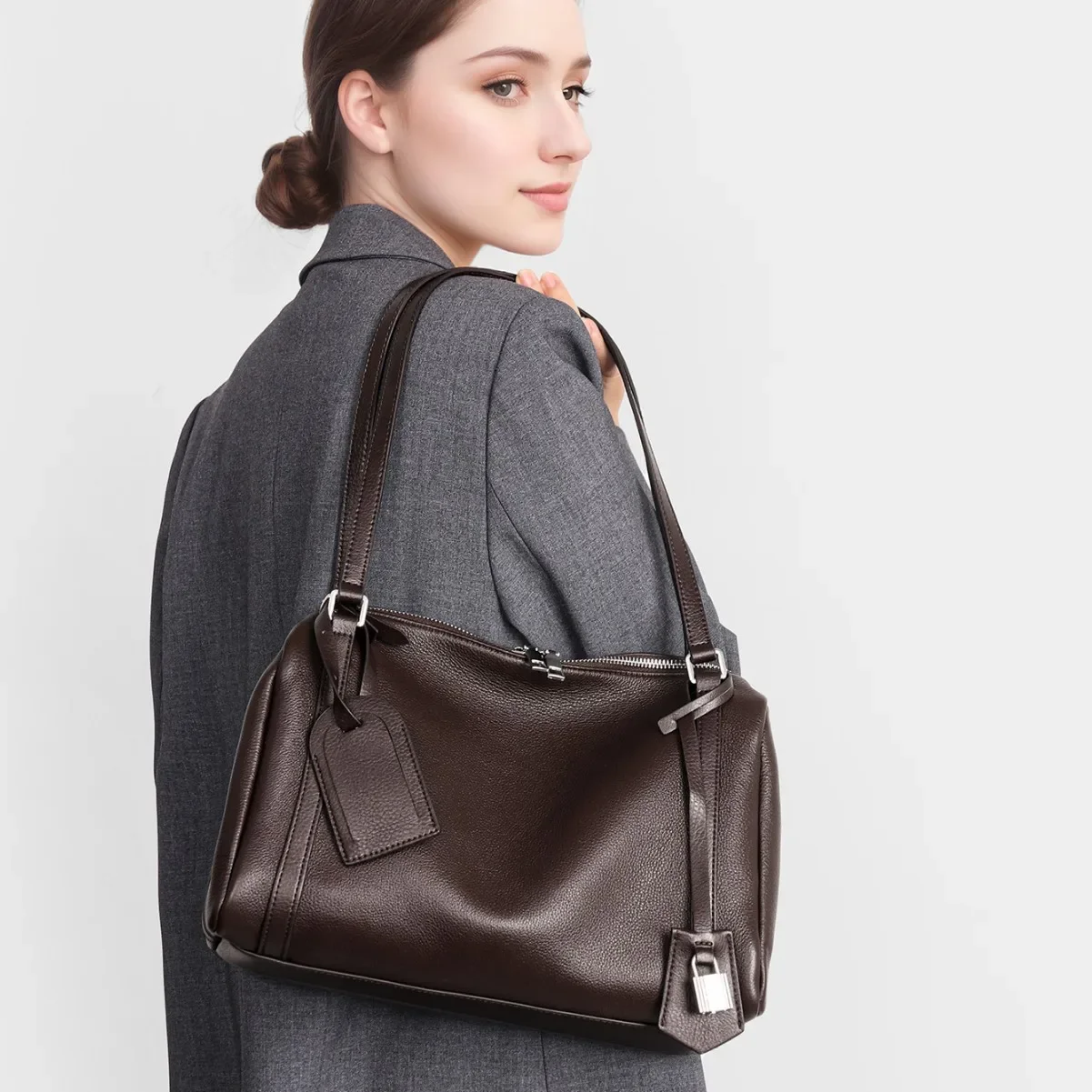 

100% Genuine Leather Unique Classic Diaper Bag Retro Square Shoulder Bag Large Capacity For Ladies Shopping
