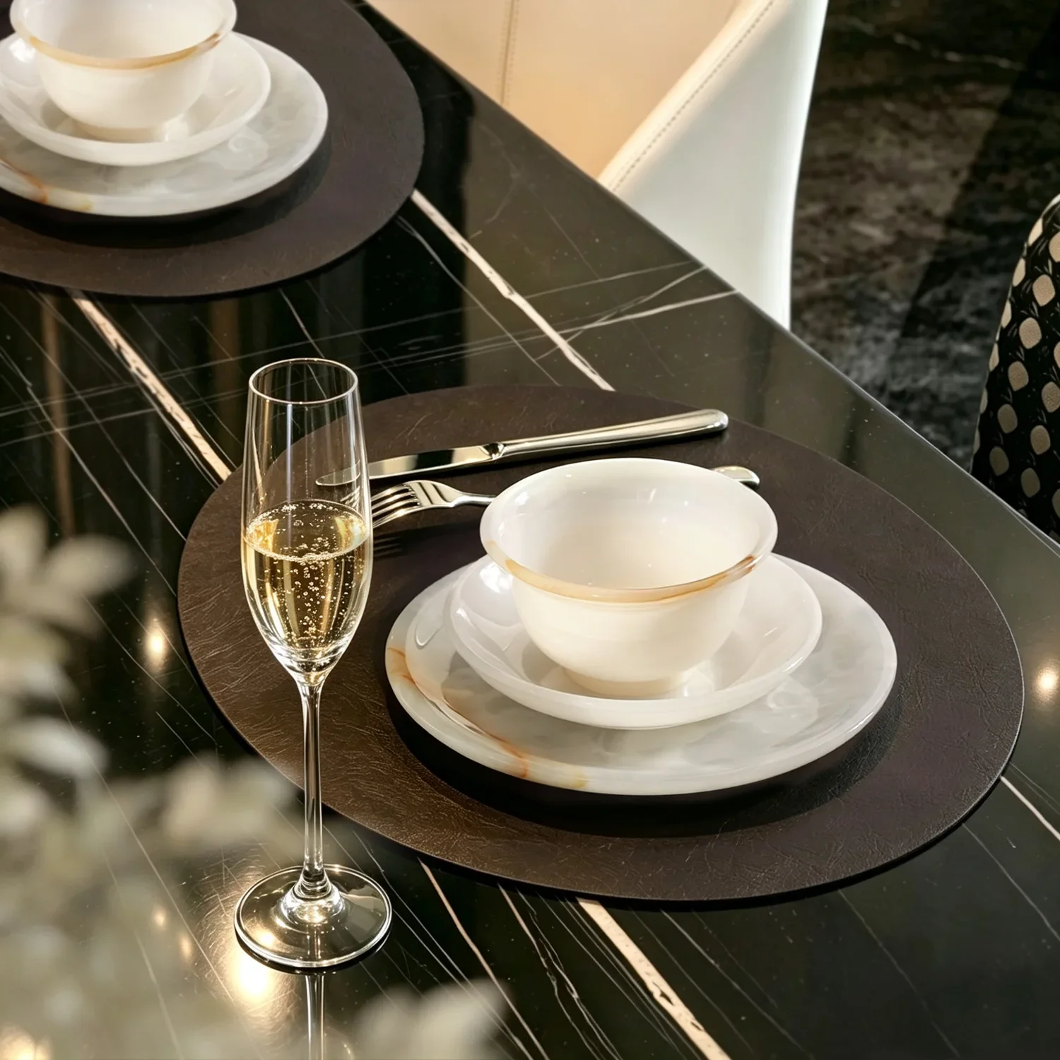 【Natural】White Onyx Natural Marble Dinnerware Luxury Tray Plate Dish Bowl Tableware Set Kitchen Dining Table Decor Gift