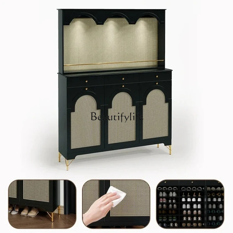 

French Retro Shoe Cabinet Clothes Rack Integrated Doorway Shoe Cabinet Large Capacity Multi-Layer Oversized