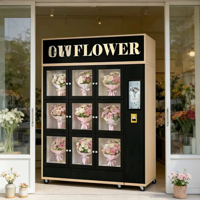 Luxury Smart Floral Bouquet Vending Machine Customized Refrigerated Storage Locker Touchscreen Custom Graphics Cloud System