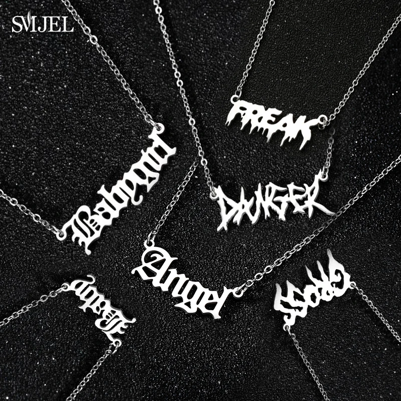 Gothic Creative Word Pendant Necklace Hip Hop Stainless Steel Letter Freak Prince Jesus Gross Babygirl Necklace Harajuku Jewelry