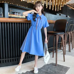 2026 summer Kids Preppy Student waisted party Dresses Child Clothes Teens JK Uniform Girls Daily Wear button 4 5 8 10 9 12 year