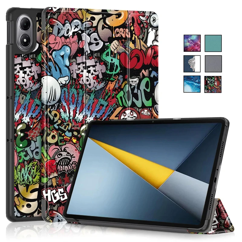 Coque pour Poco Pad M1 étui 12.1 "mode peinture intelligente magnétique PU cuir support couverture pour Funda Poco Pad M1 étui 12.1 pouces 2025