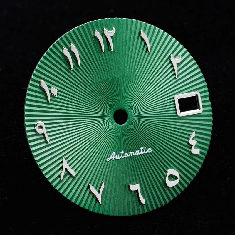 Циферблат часов 28,5 мм со стрелками, арабские цифры, радиальная текстура, Sunray, подходит для NH35 NH36, циферблаты, автоматический механизм