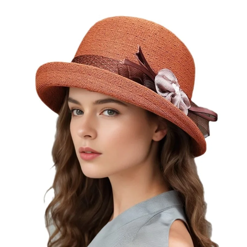 202 Hot-selling Hats Women\'s European and American New Flower Small Pot Hats Fashionable Woolen Curved Brim Top Hat