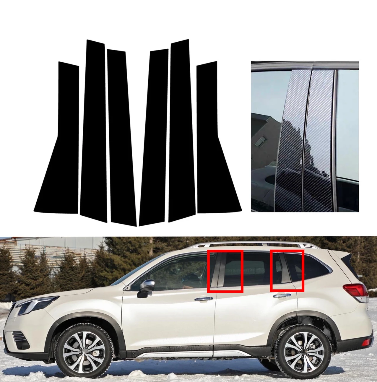 

6pcs Silver Carbon Gloss Black Pillar Posts Fit For Subaru Forester 2019 2020 2021 2022 2023 Door Window Trim Sticker Cover