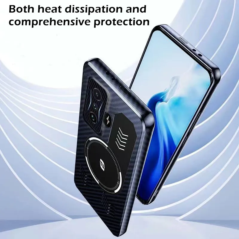 Heat Dissipation Phone Case for Xiaomi POCO F4 GT Poco F3 GT F5 Pro 5G Shell Graphene Cooling Magnetic Carbon Fiber Lines Cover