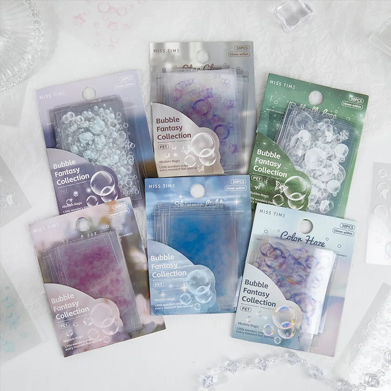 Card Lover 30 Pcs [Light Round Fantasy Collection] PET Starry Dotted Light Butterfly Dancing Light Journal Background Stickers