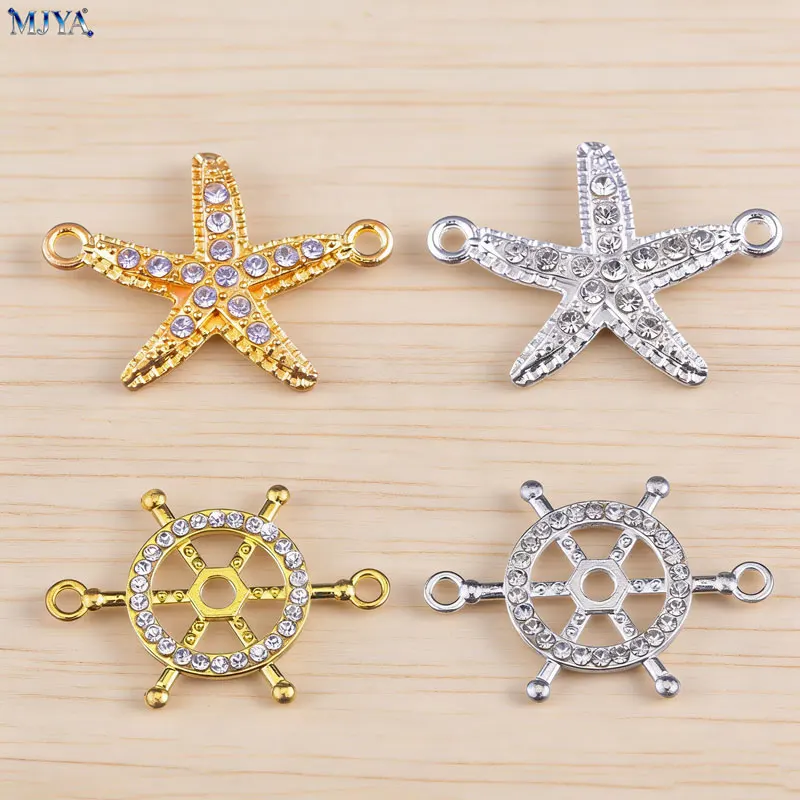 

10pcs Crystal Rudder Starfish Connector Alloy Charms For DIY Jewelry Making Bracelets Necklaces Supplies Accessories