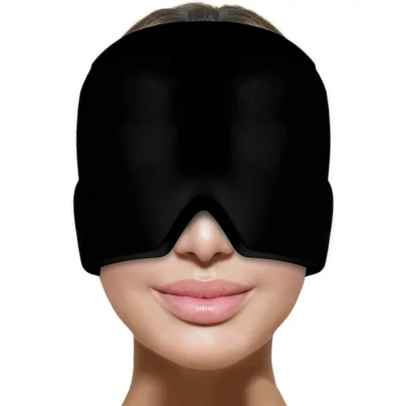 جل غطاء الثلج البارد للرأس معالجة الحرارة، قناع الوجه، أداة تدليك النوم باللونين الأسود والوردي