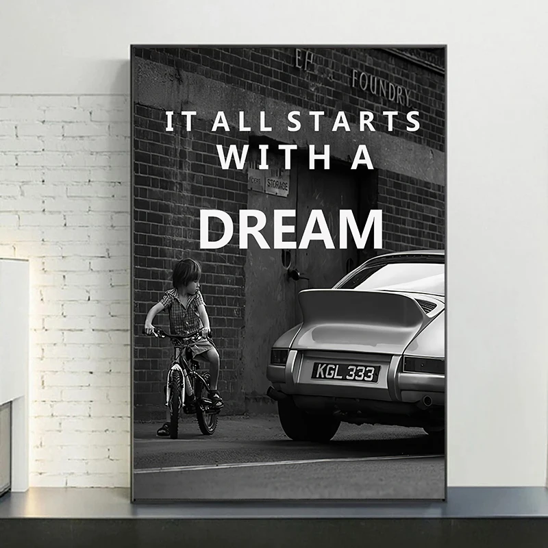 It All Starts Witha Dream Inspirational Poster and Print Wall Art Canvas Painting Home Decor Word Picture For Living Room Office