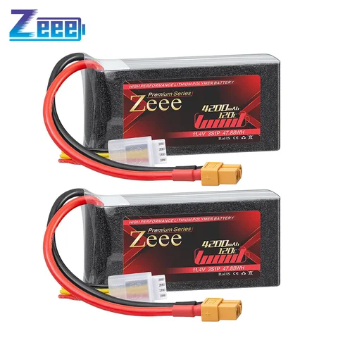 2pcs Zeee 11.4V 4200mAh HV Lipo Battery 3S 120C Shorty with XT60 Plug Softcase for RC Car FPV Drone Racing Model-Premium Series