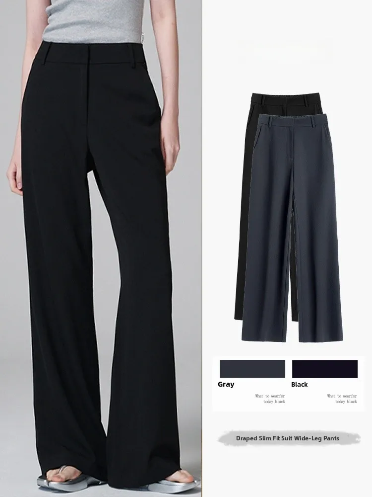 

High Waist Straight Leg Grey Suit Pants Women's Casual Drapey Wide Leg Trousers Commute Style Summer New Arrival