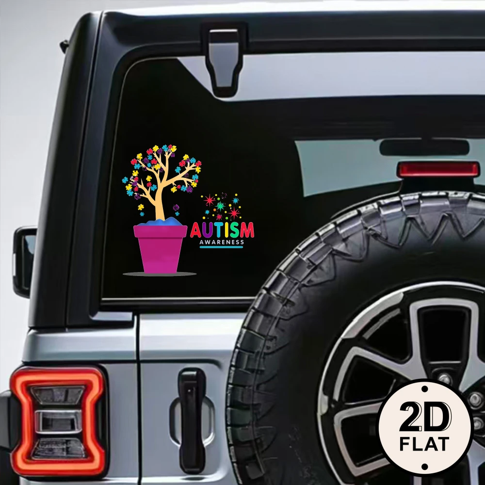 Car Stickers And Decals, Vinyl Decals, Colorful Tree In Pot With Autism Awareness Text, Automotive Decals, Funny Bumper