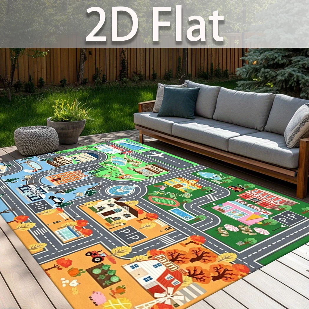 1pc 2D Flat Urban Street Map Pattern Rectangular Non‑Slip Area Rug, Indoor Home Rug for Living Room, Bedroom, Bedside