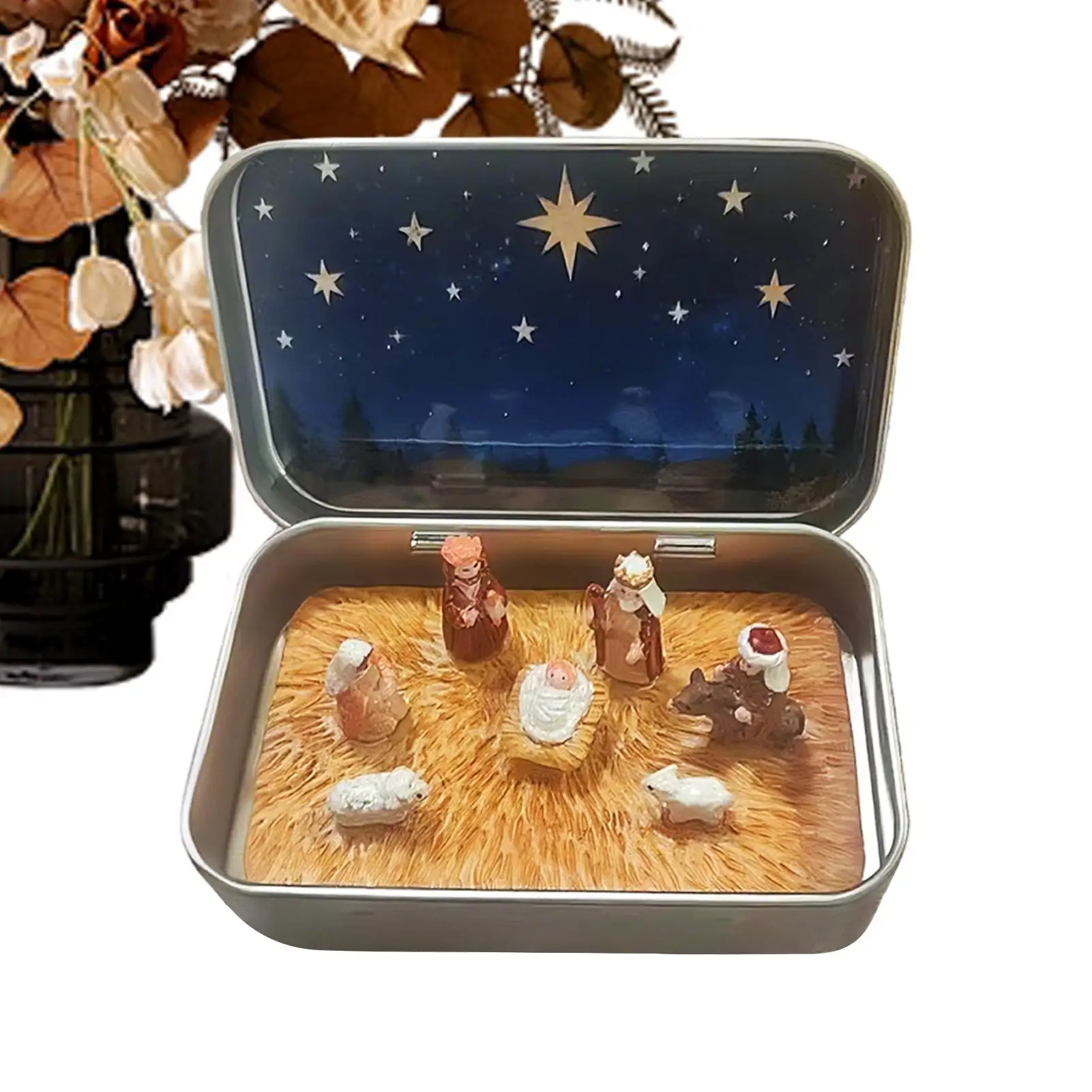 Conjunto de Presépio para Decorações de Natal Internas, Figuras Colecionáveis em Resina da Sagrada Família Jesus para Mesa, Armário e Escrivaninha