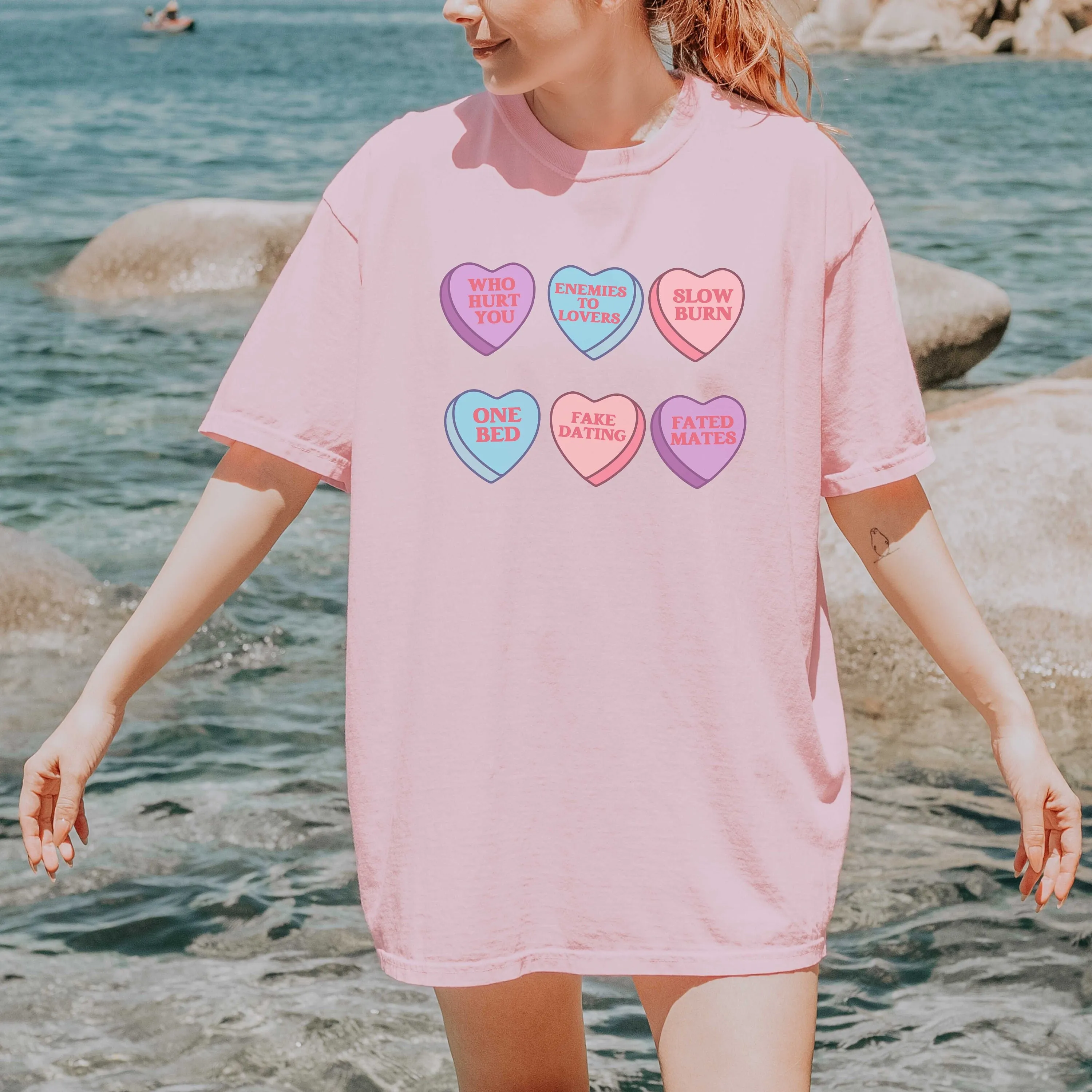 Romance Books Tropes T Shirt Reader Bookish Spicy Candy Hearts Conversation