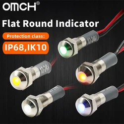 NUODA Higher quality LED Waterproof Metal Indicator Light Signal Lamp With Wire Red/Yellow/Blue/Green/White Metal Button