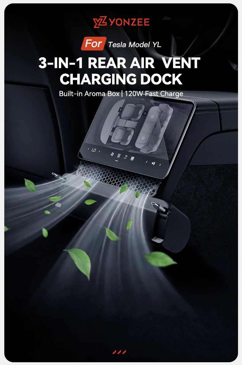 YZ Für Tesla Model YL 2026 3-in-1 Hintere Lüftungsabdeckung 2 Typ-C 60W USB-Hub Dockingstation mit Aroma-Diffusor Schnellladung – Detail 1