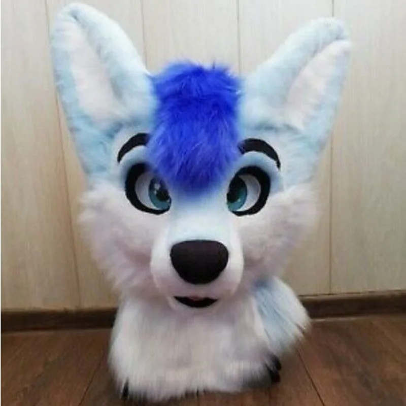 Fursuit Long Fur Husky Fox Mascot Head Party Halloween Cosplay Head