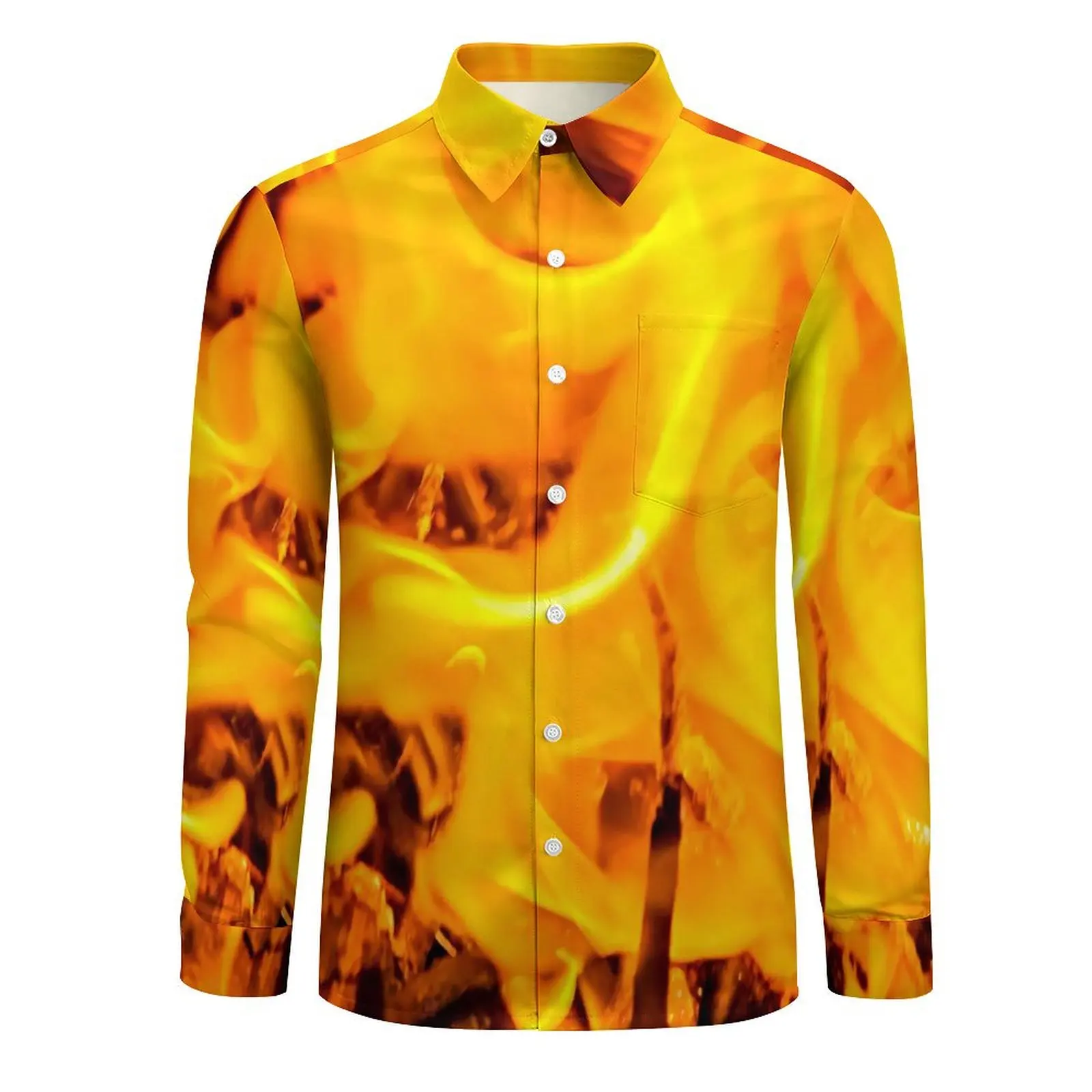 Fire And Flames Casual Shirt Man Abstract Print Harajuku Shirt Spring Vintage Blouse Long Sleeve Printed Oversized Clothing