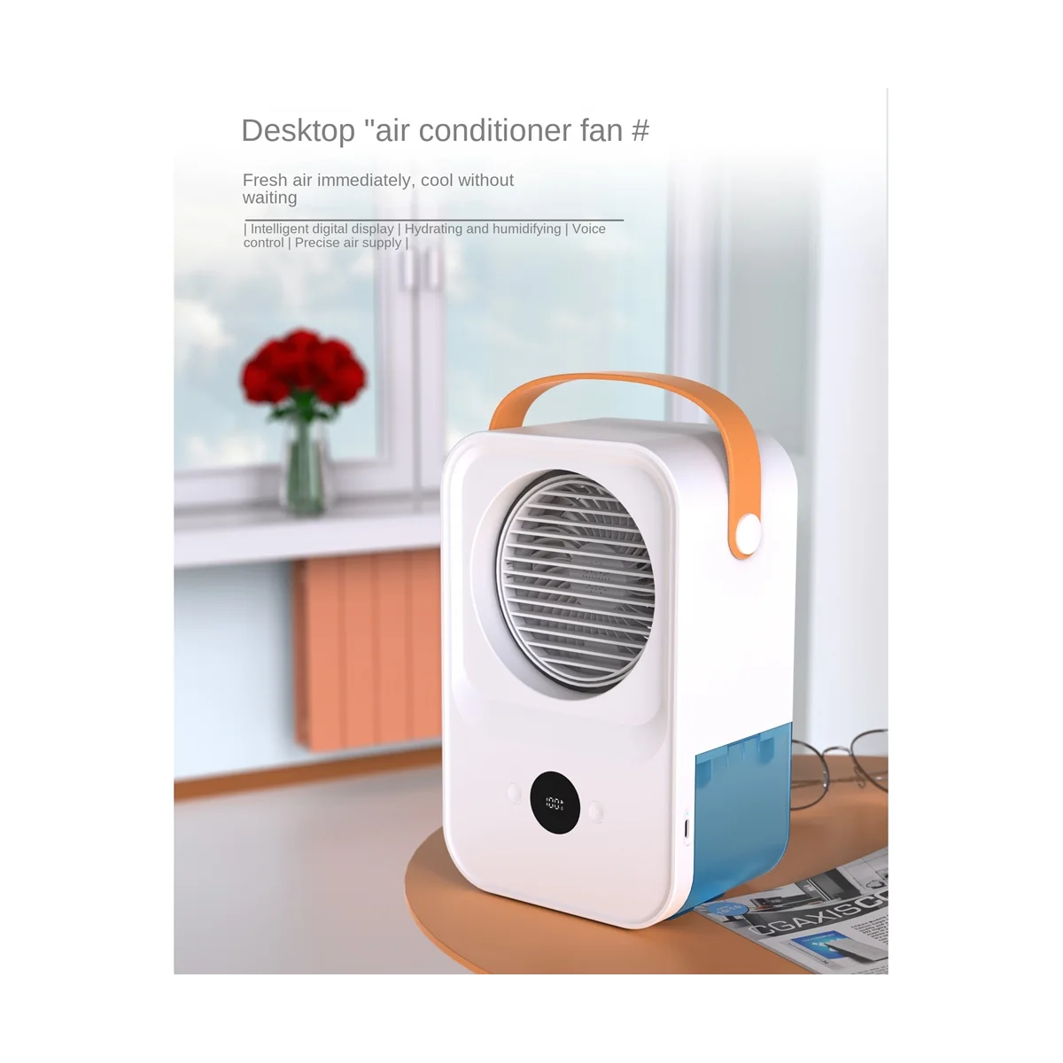 Portable Air Cooler Fan USB Mini Air Conditioner Humidifier Digital Display Electric Fan for Office Home-B