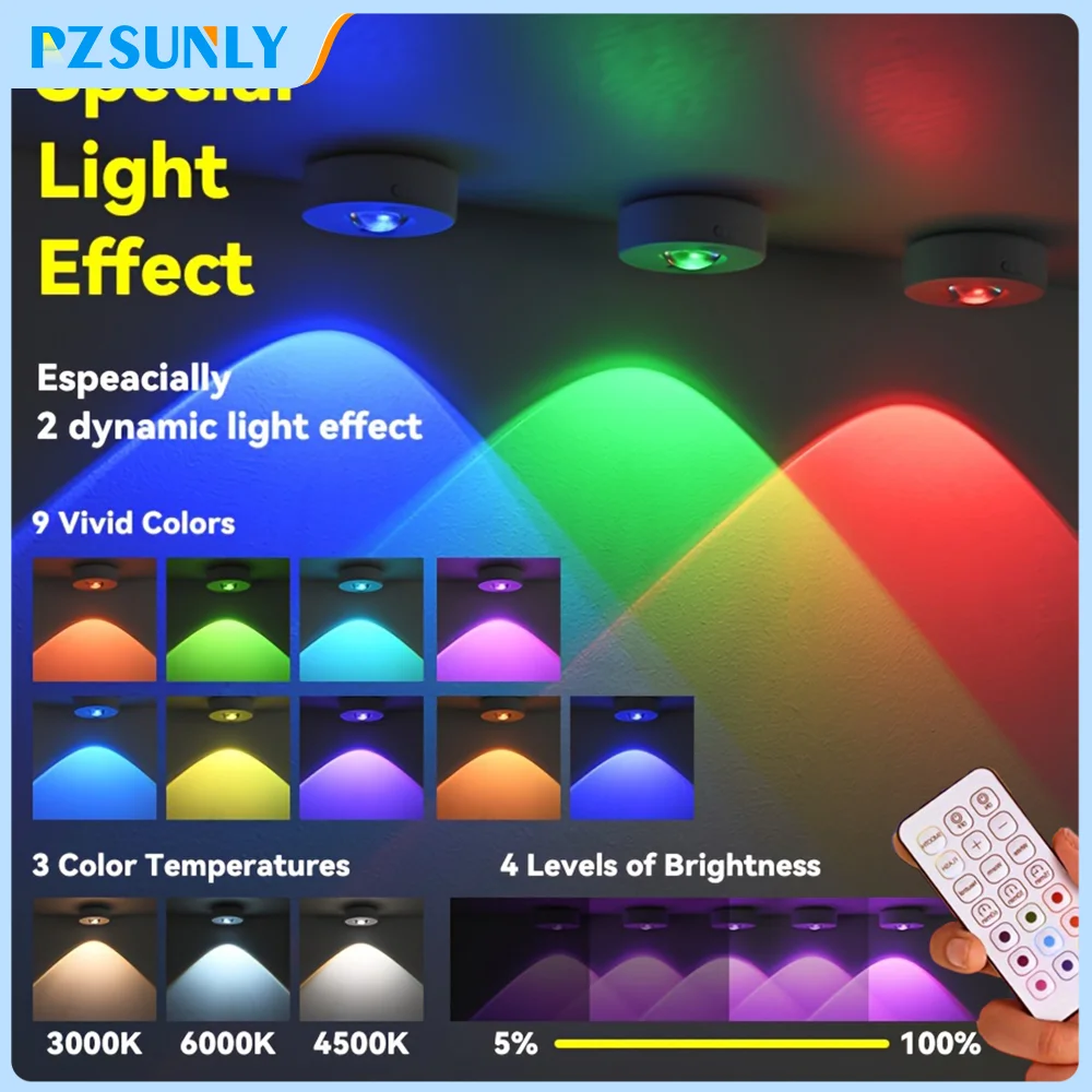 RGB 12 Color Night Light Wireless Remote Control Type-c Rechargeable Light Powered Cabinet Light For Kitchen Wardrobe Bedroom