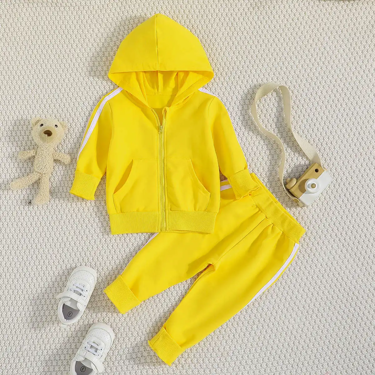 

Larua Kors 2023 Korean Clothing Set Girls Long Sleeve Hooded Yellow Cute 2 Pcs Sets Girls Clothes 18M-6T