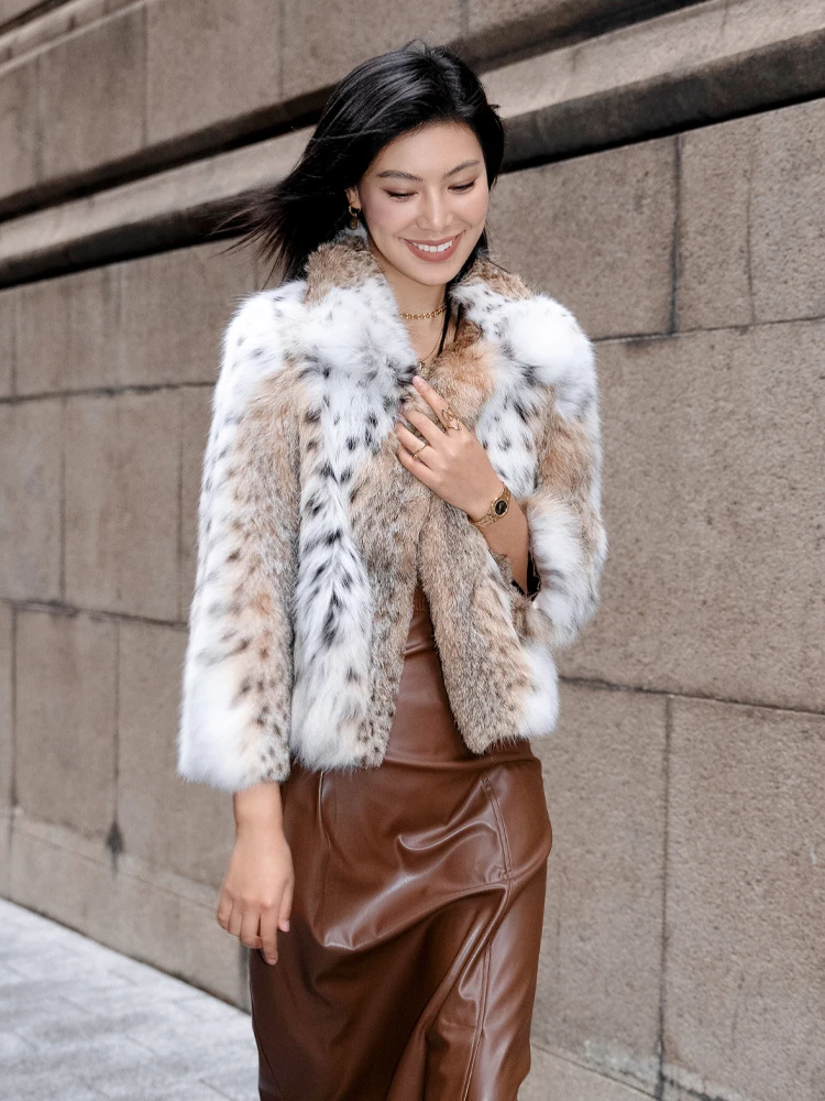 Fangtai Winter Imports Original Color lynx cat Bobcats TOPLOT luxury Natural Fur Coat Women\'s Medium Real LYNX Fur Coats Warm Lu