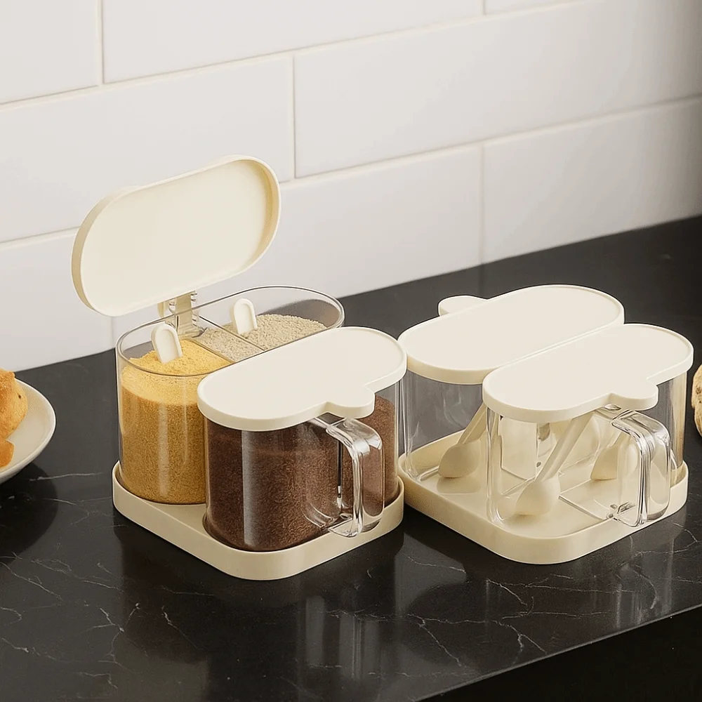 

Plastic Rotatable Seasoning Box Sealed Moisture-proof Condiment Bottle Storage Box with Lid Dustproof Spice Container Kitchen