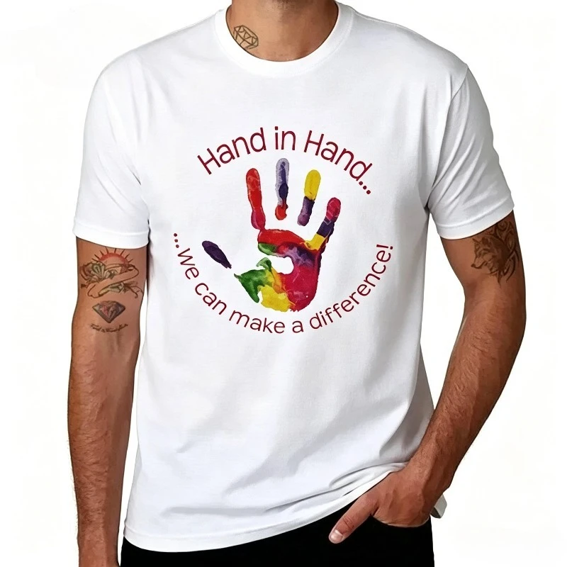T-shirt inspirant « Unity » avec motif « Main dans la main », message positif, pour adolescents et adultes, t-shirt oversize