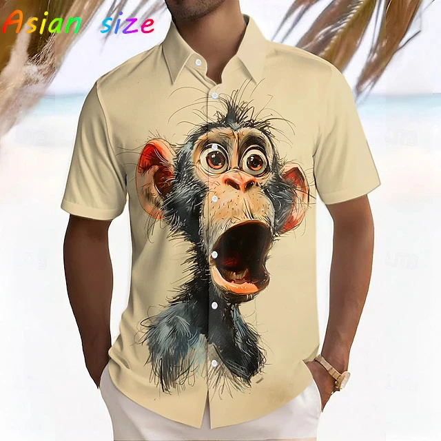Fashion Funny Cartoon Animals Hawaiian Shirt For Men Goat Monkey Graphic Hawaiian Shirts Short Sleeve Button Down Shirt Camisa