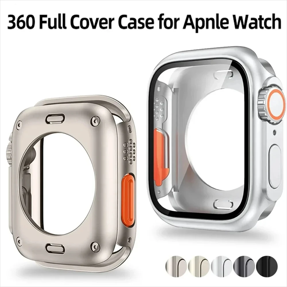 Screen Protector Cover for Apple Watch 44mm 40mm 45mm 41mm Hard PC Front Rear Bumper Case for Iwatch 9 8 7 6 5 4 Change To Ultra