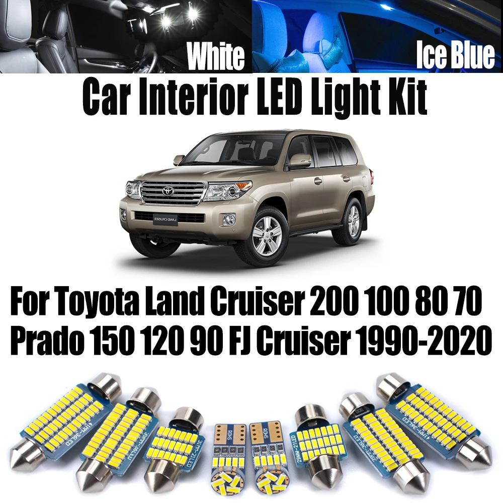 Canbus Map Dome Reading Bulbs For Toyota Land Cruiser 200 100 80 70 Prado 150 120 90 FJ Cruiser 1990-2020 Interior LED Light Kit